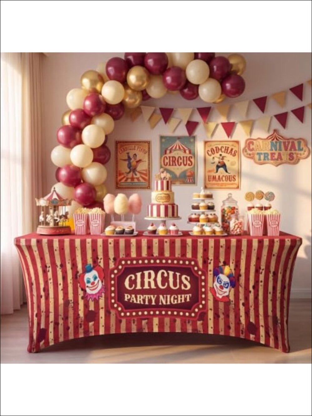 Circus Striped Spandex Tablecloth 6ft Stretch Table Cover